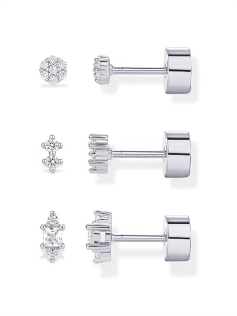 Dainty Flat Back Stud Earrings 14K Gold Plated CZ Screw Back Piercing